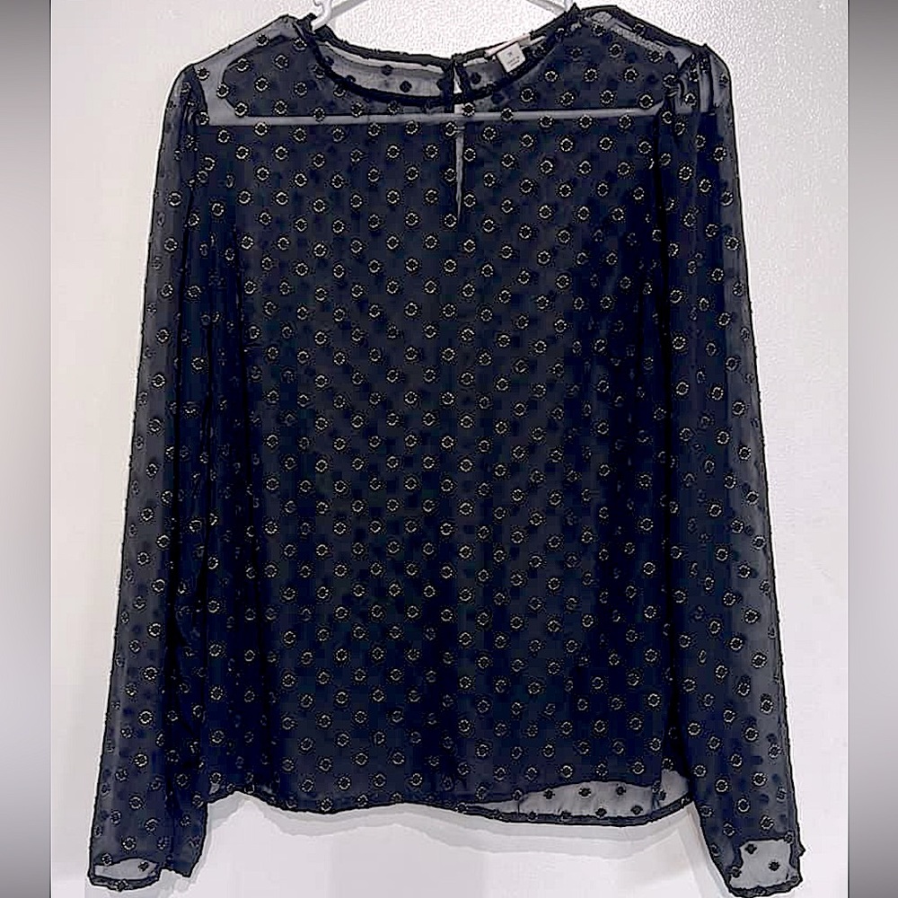 medium Sheer Black Gold polka dot Blouse